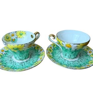 Aynsley England Fine Bone China Daisy Tea Cup and Saucer Set‎ of 2 with Boxes